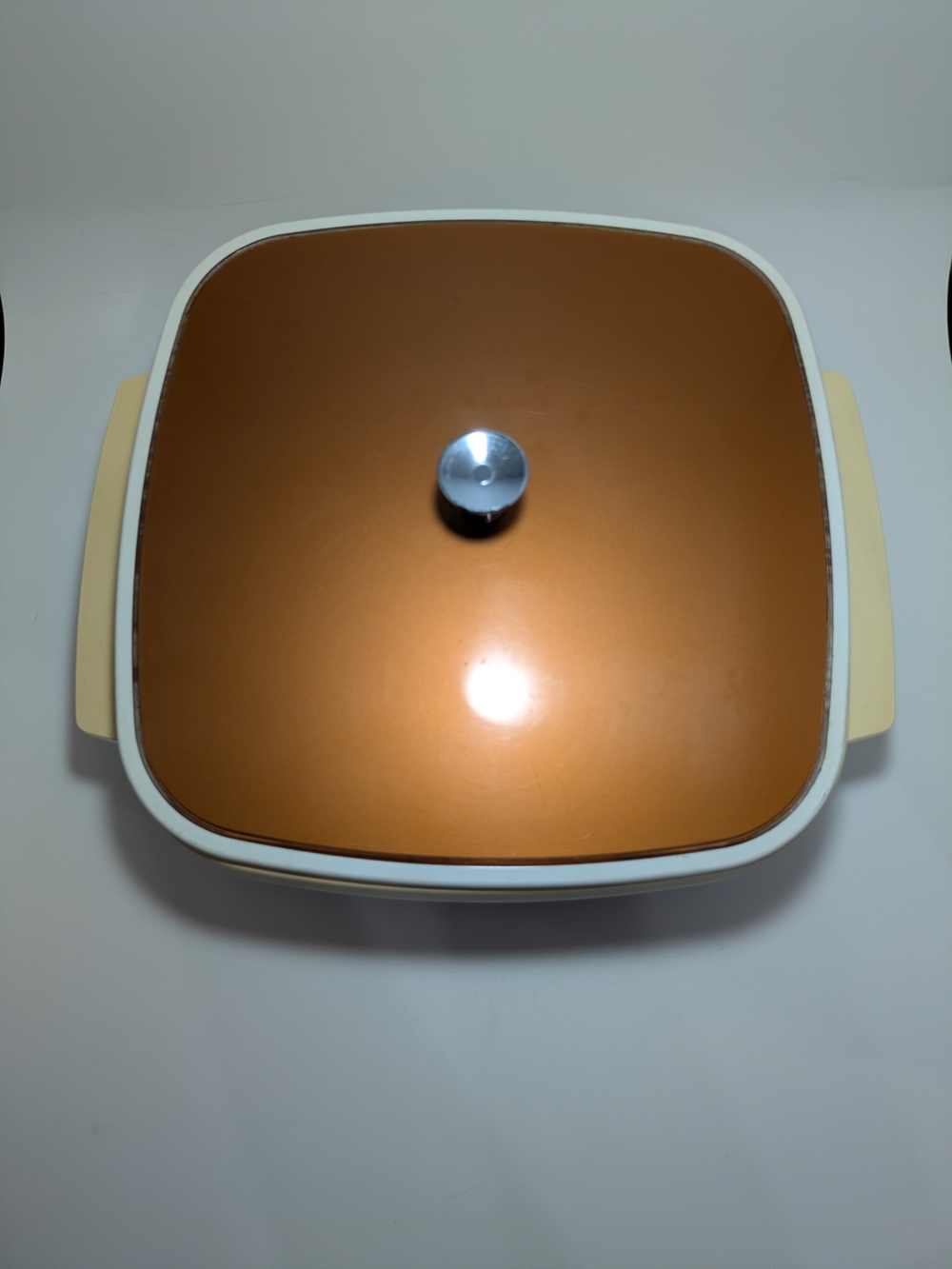 Copper-Tone Square Ceramic Serving Dish with Lid - Brand Not Visible
